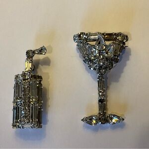 Rhinestone bottle and champagne glass pins